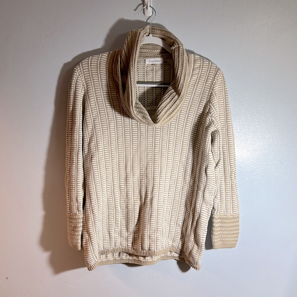 Calvin Klein Cowl Neck Sweater Striped Med-Heavy Weight Size Large